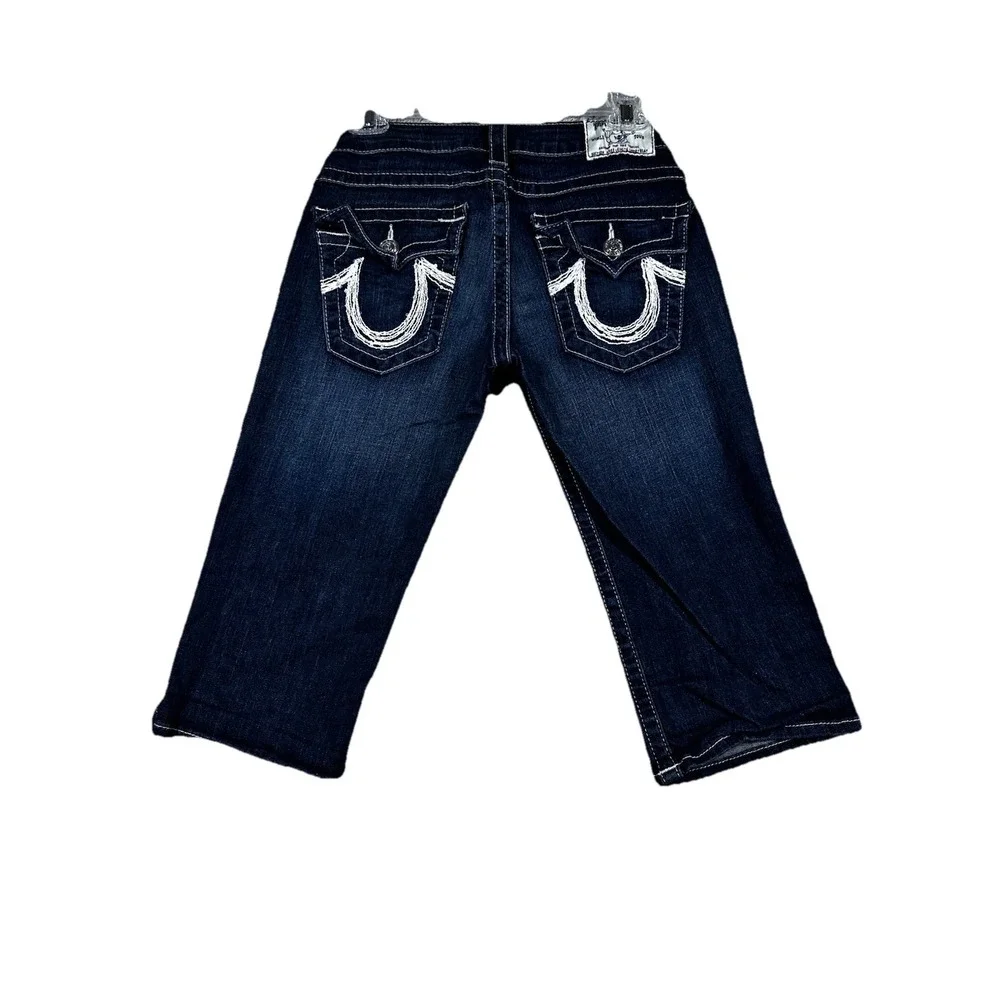 True‎ Religion Riley Knee Length Shorts Blue Denim Women's Size 23 Jean Shorts